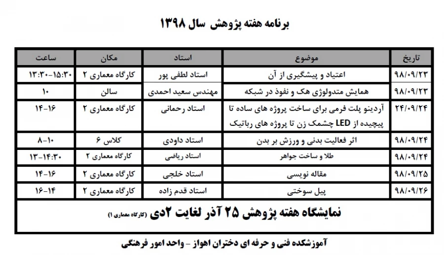 برنامه هفته پژوهش در سال تحصیلی 99-98